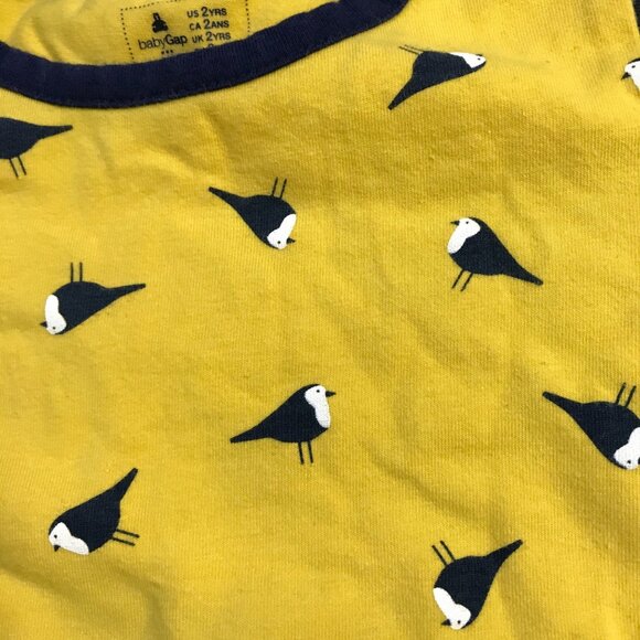 Baby Gap Bird Print Knit Dress Girls Size 2 3/4 Sleeves Yellow Blue Cotton Blend - Picture 5 of 10